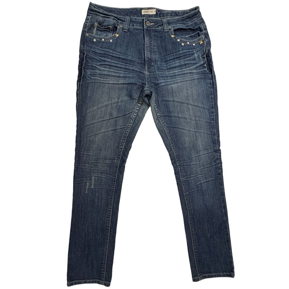 Lolo Skinny Jeans Womens Sz 14‎ Blue Distressed Studded Hi-Rise Medium Wash